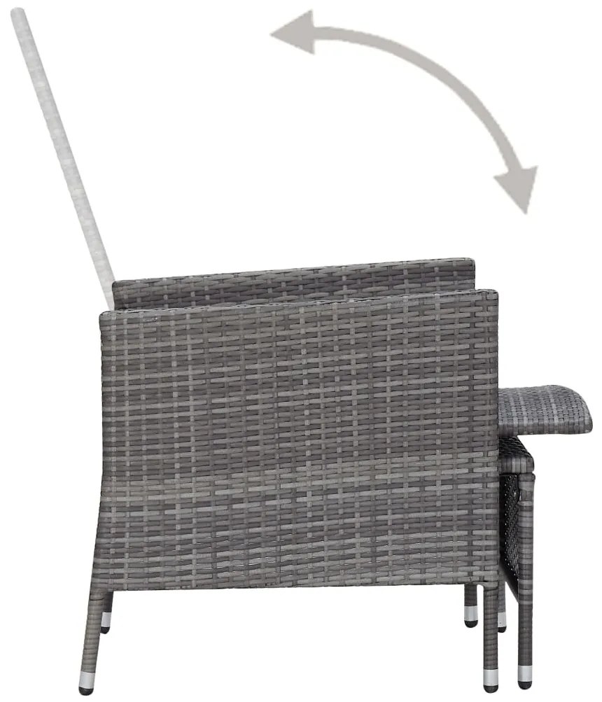 2 pcs conjunto lounge de jardim c/ almofadões vime PE cinzento