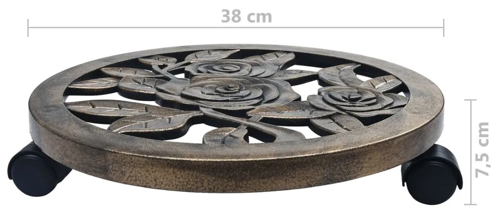 Suportes com rodas para plantas 6 pcs 38 cm plástico bronze