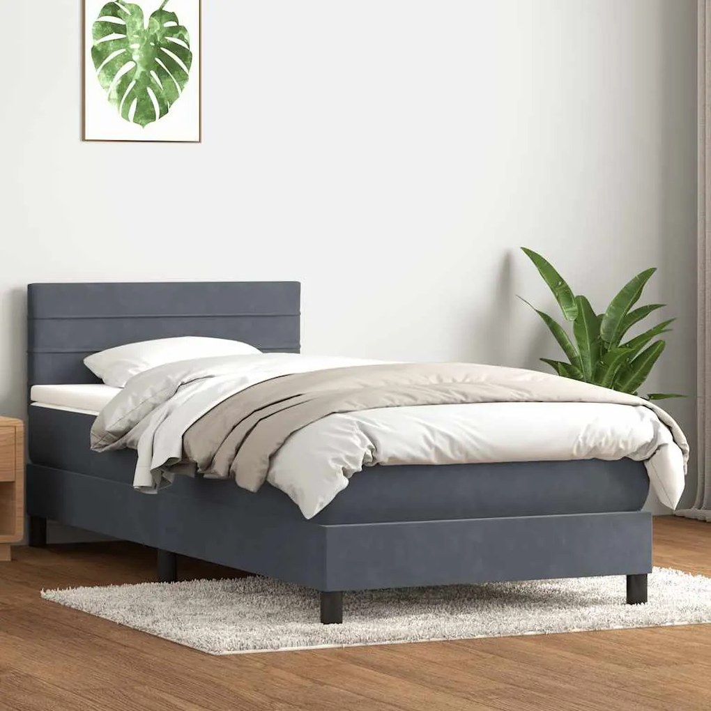 Cama com molas/colchão cinza-escuro 90x210 cm veludo