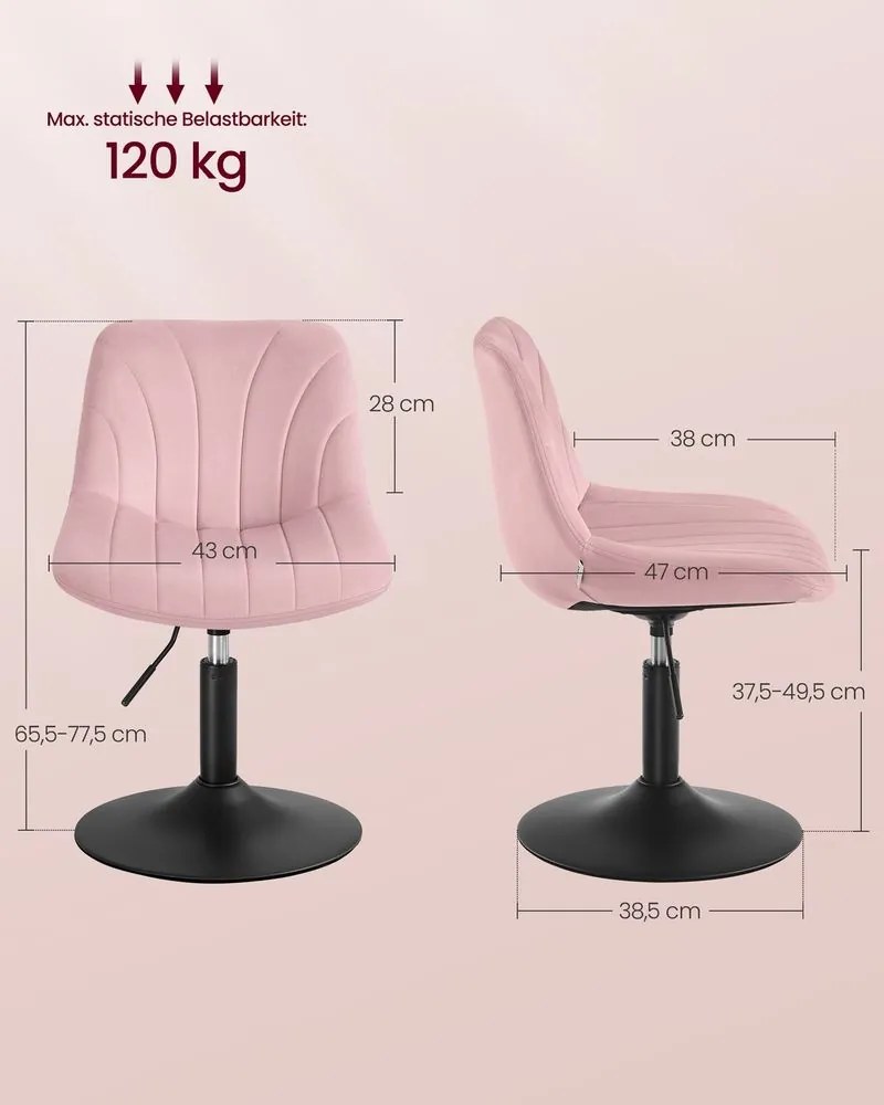 Banco de toucador com encosto em veludo rosa pastel