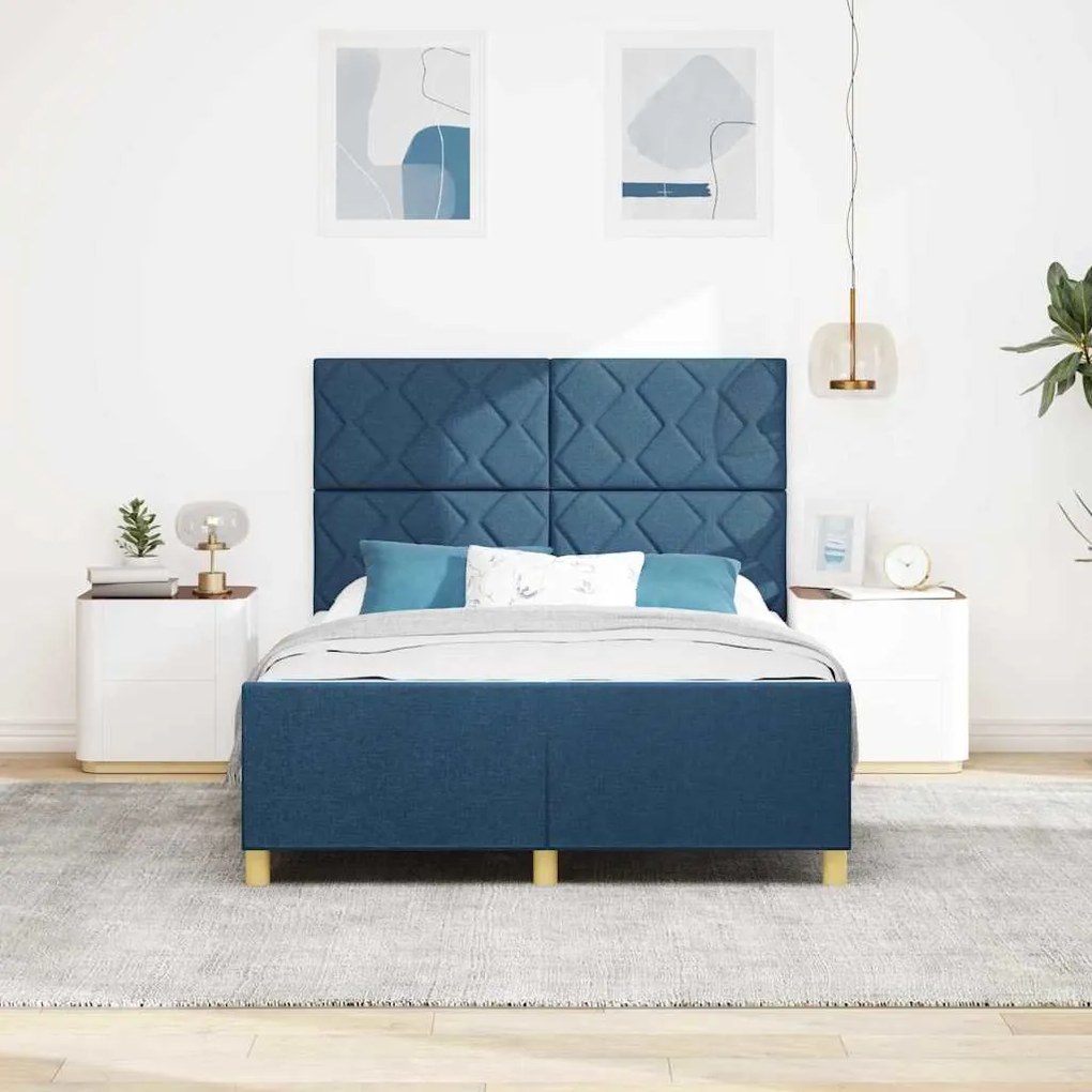 Estrutura de Cama vidaXL Azul 140x190 cm Tecido