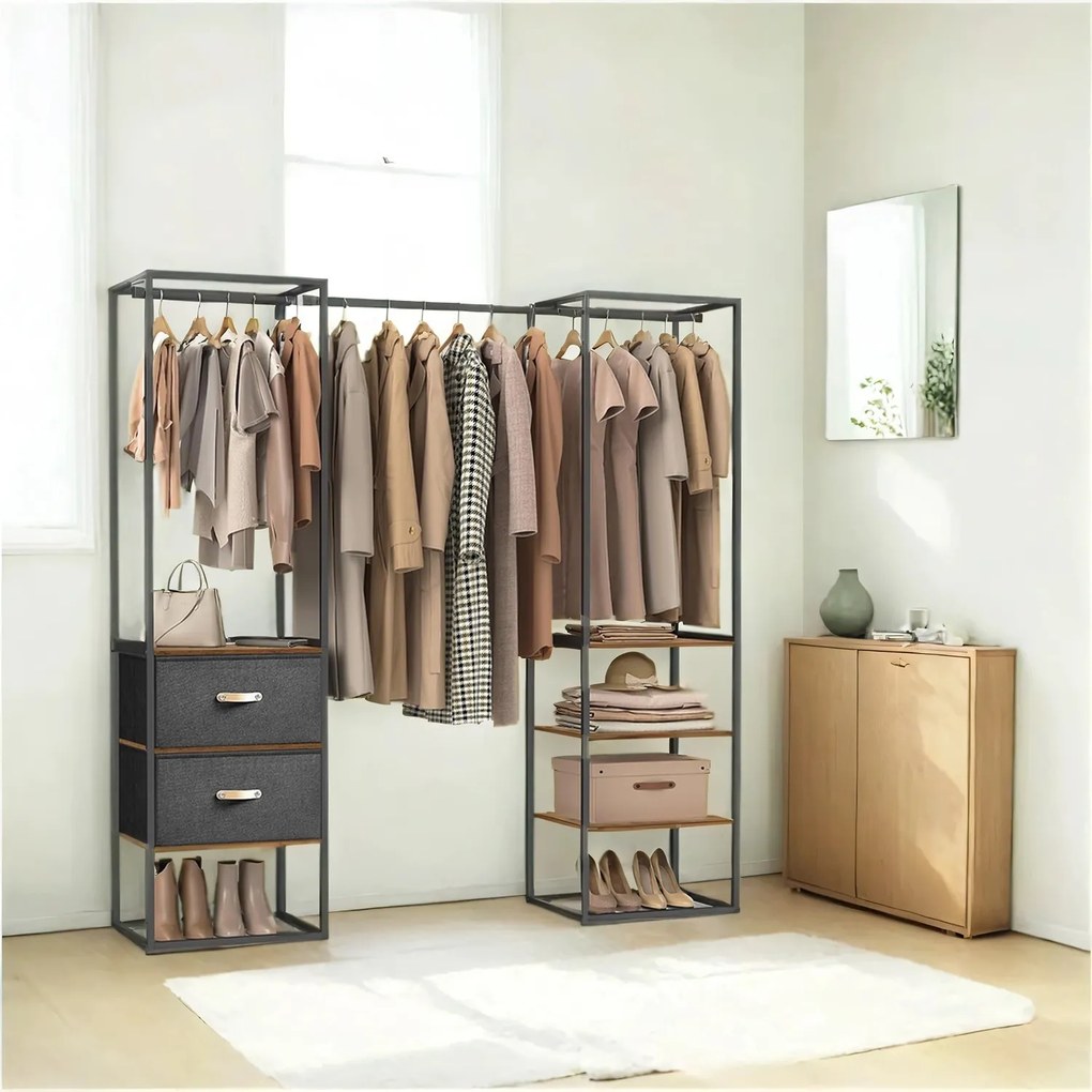 Guarda roupa aberto com 2 gavetas 40 x (150-180) x 180 cm castanho vintage e Preto