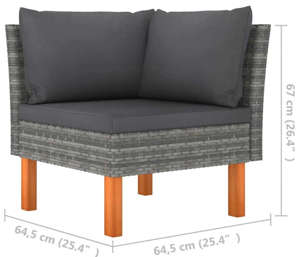 7 pcs conj. lounge jardim vime PE e madeira eucalipto cinzento