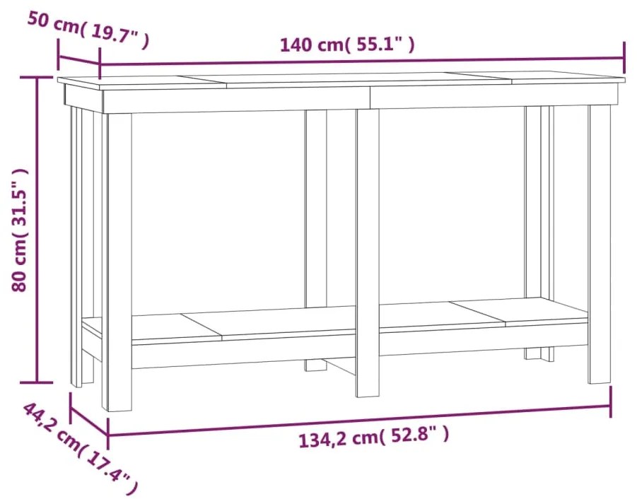 Banco de trabalho 140x50x80 cm pinho maciço preto