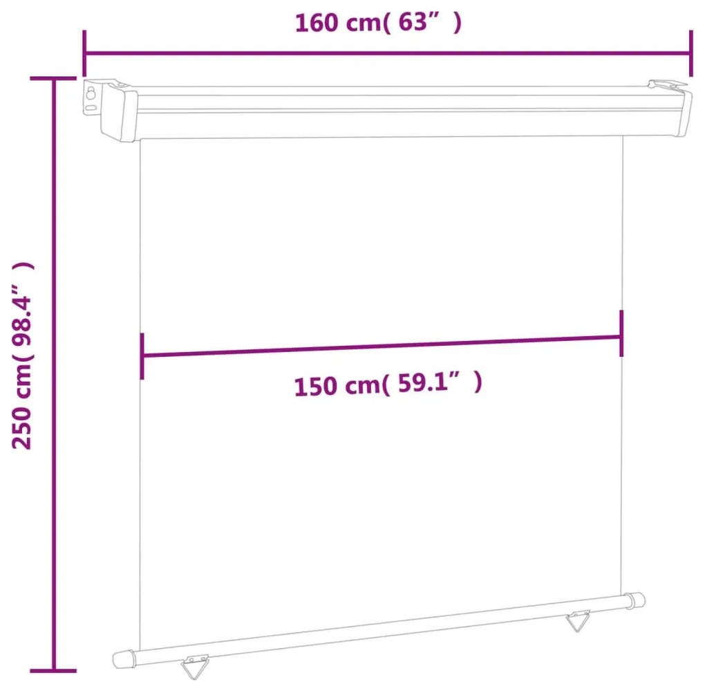 Toldo lateral para varanda 160x250 cm preto