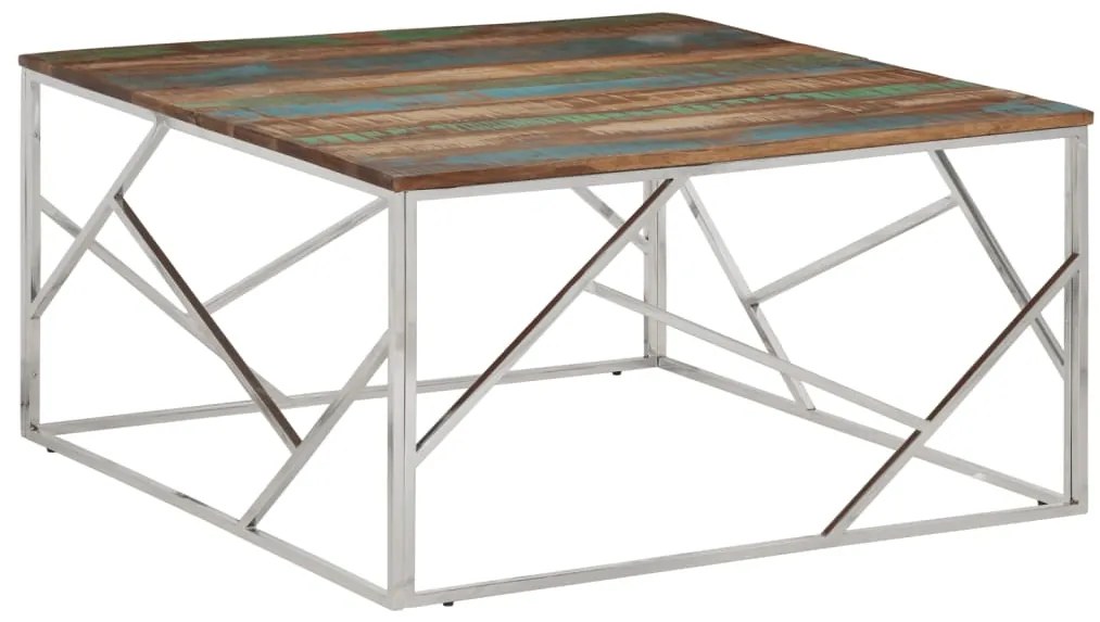 Mesa centro aço inoxidável/madeira recuperada maciça prateado