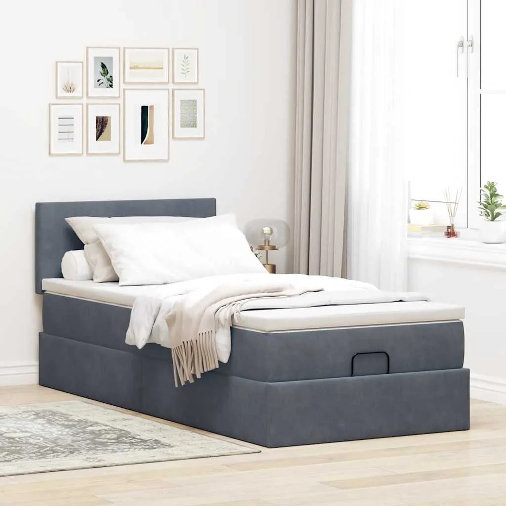 Estrutura cama otomana colchão 80x200 cm veludo cinzento escuro