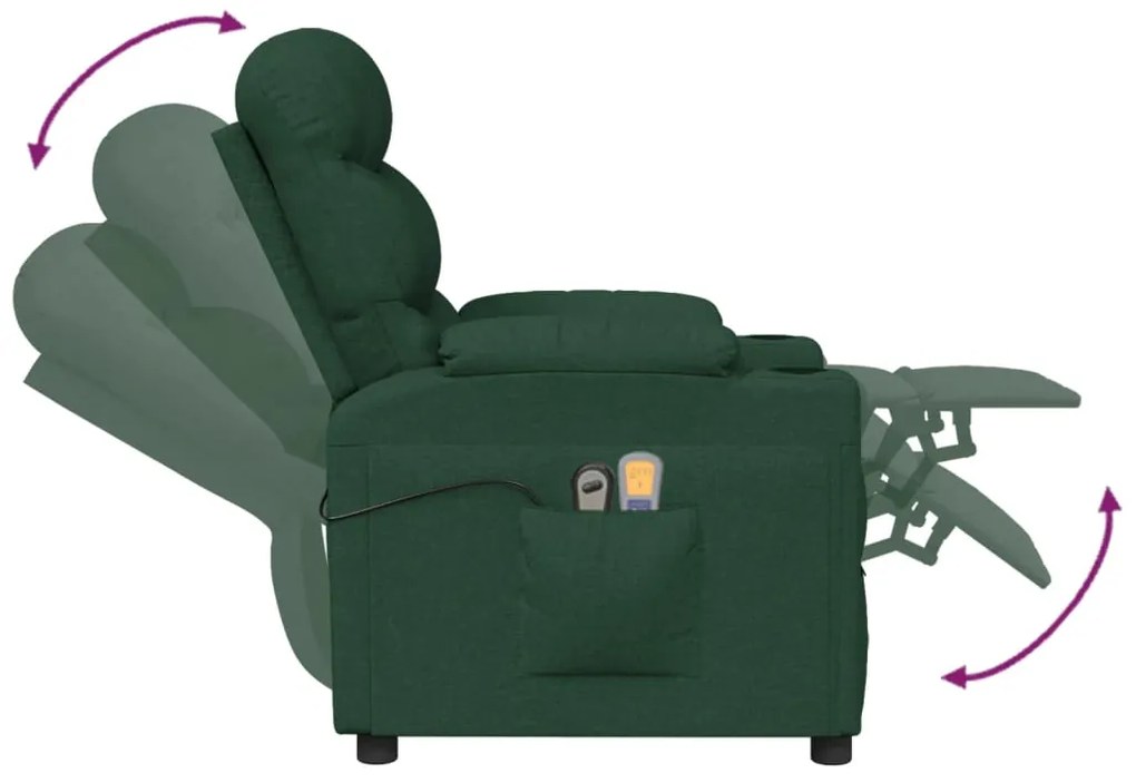 Poltrona de massagens elétrica tecido verde-escuro