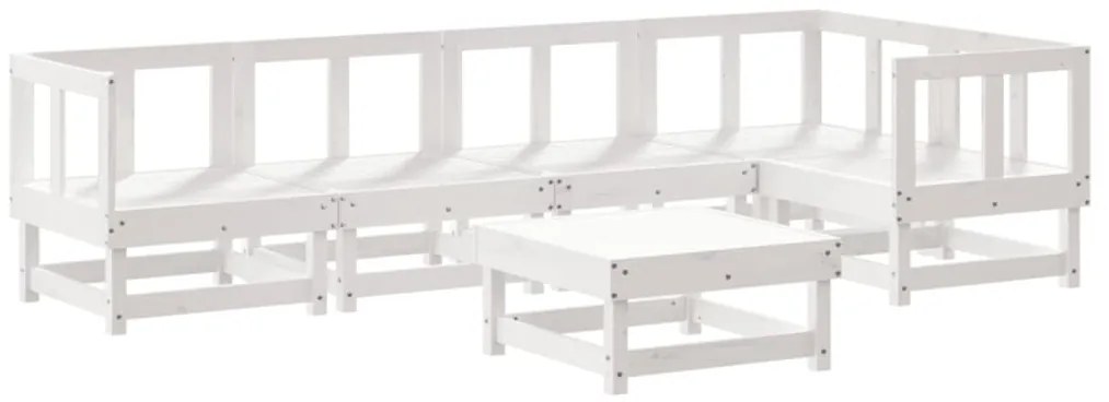6pcs conjunto lounge jardim c/ almofadões madeira maciça branco