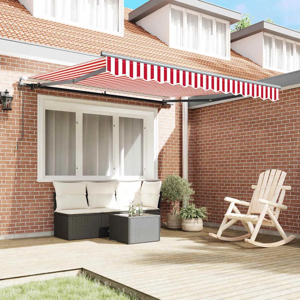 Toldo Retrátil Automático Listrado Vermelho e Branco 350x250 cm
