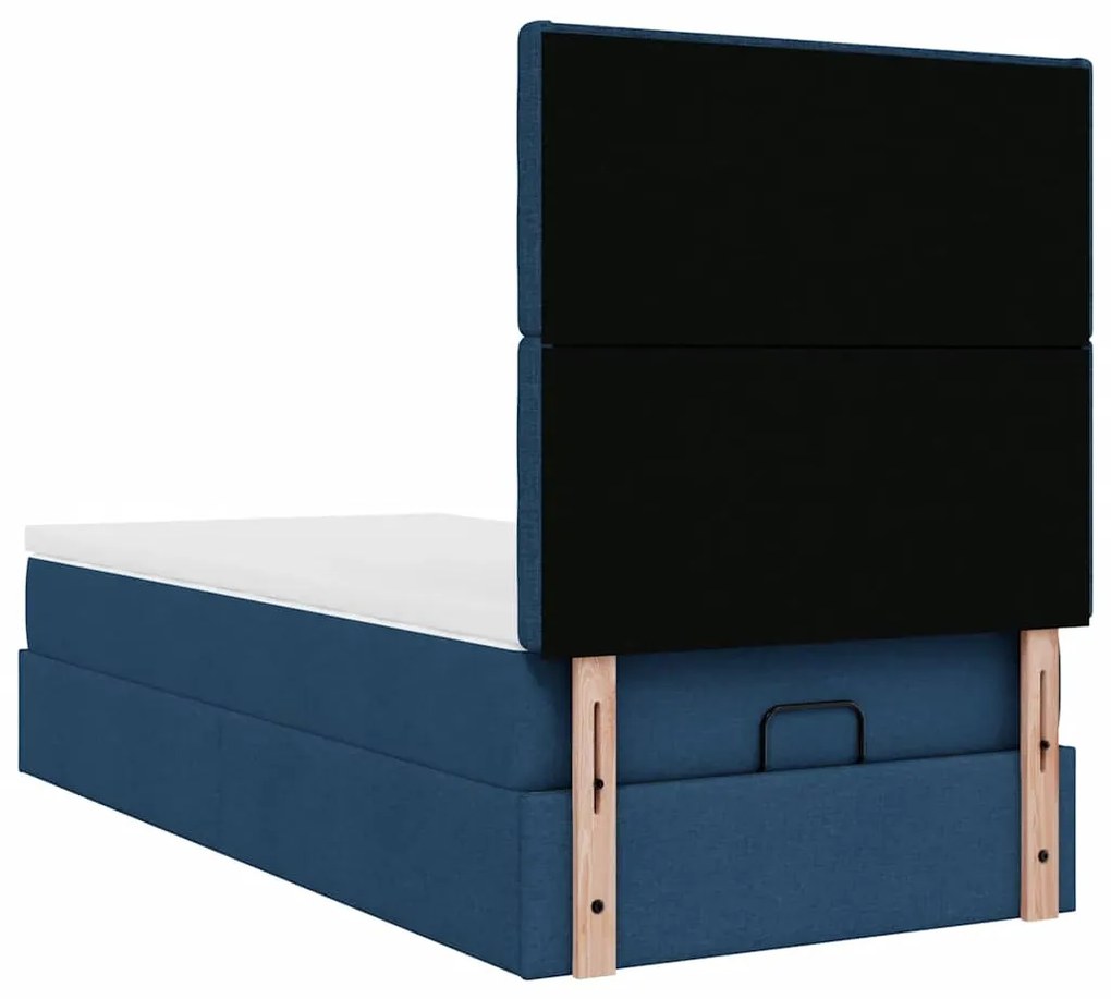 Cama otomana com colchão 100x200 cm tecido azul