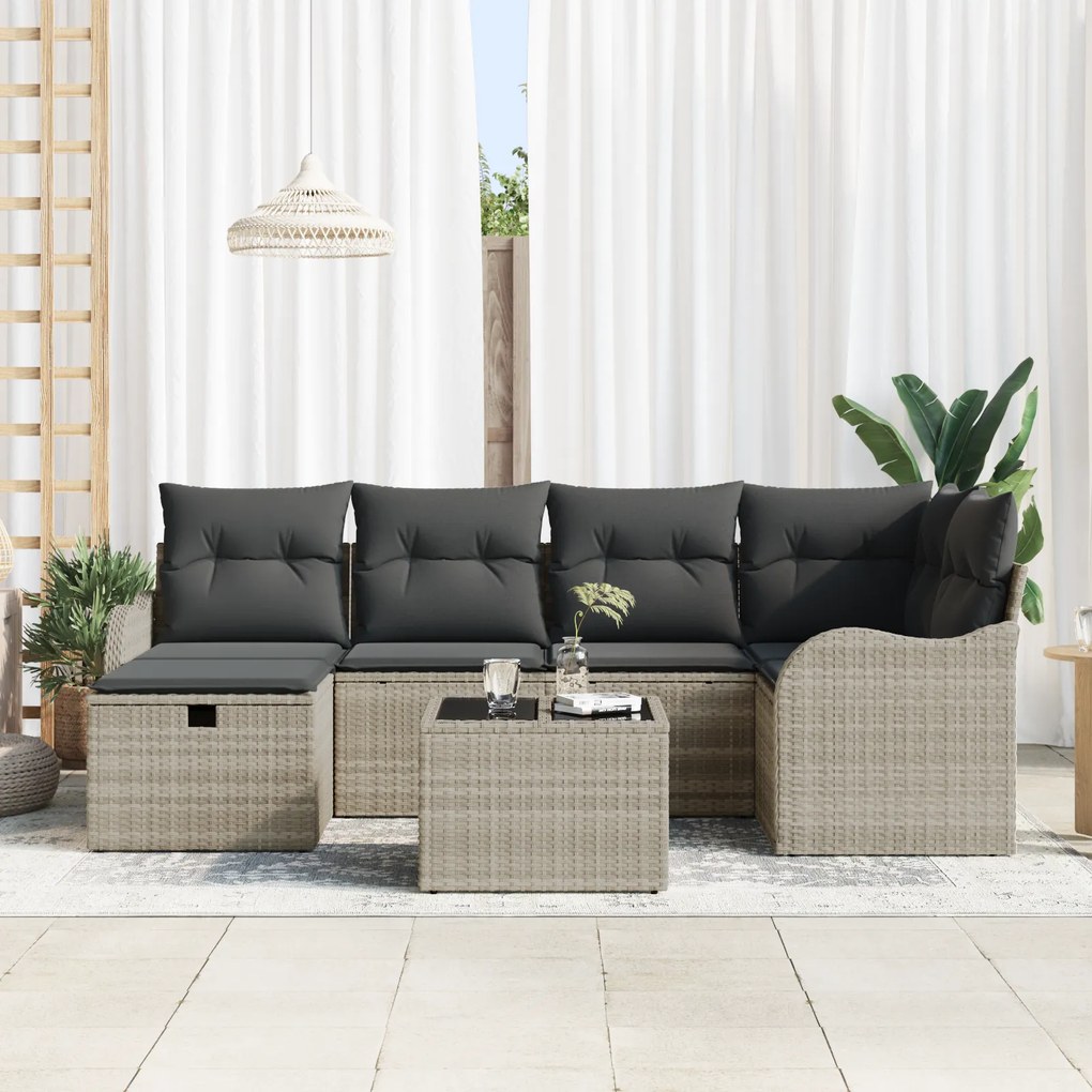 Conjunto de Sofá de Jardim vidaXL de 7 Peças com Almofadas Cinzento Cl