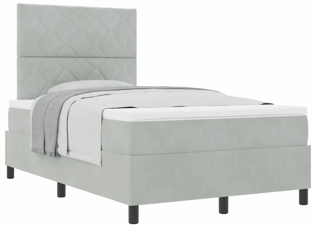 Cama Box Spring com Colchão Cinza Claro 120x200 cm Veludo