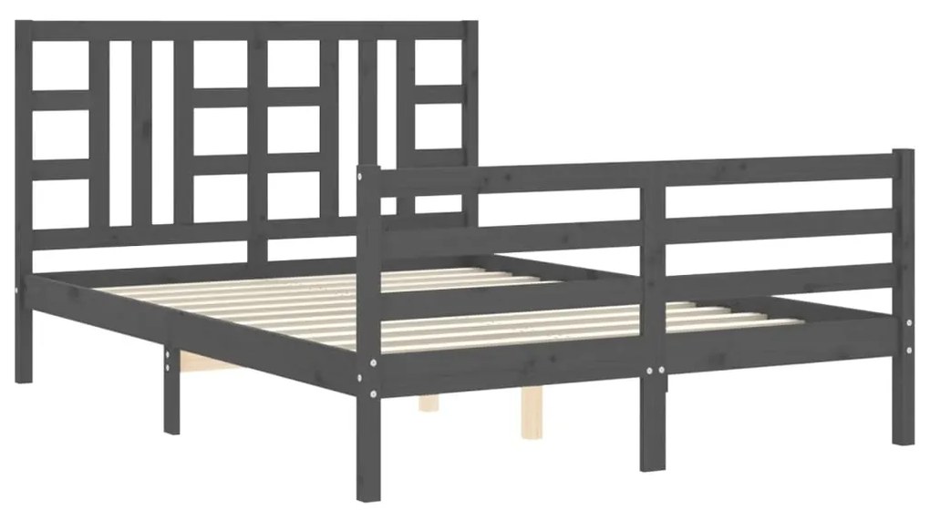 Estrutura de cama com cabeceira 140x190 cm madeira maciça cinza