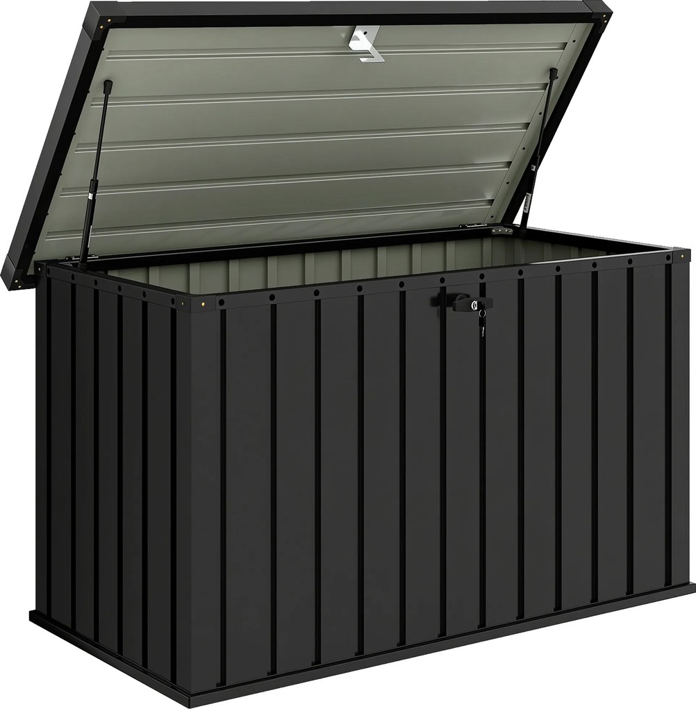 Outsunny Baú Exterior 400L em Aço Galvanizado com Fechadura e 2 Chaves 124x66x72 cm, Preto | Aosom Portugal