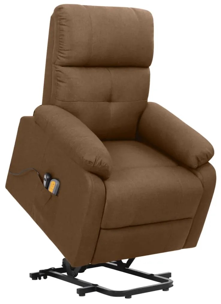 vidaXL Poltrona elevatória de massagens tecido castanho
