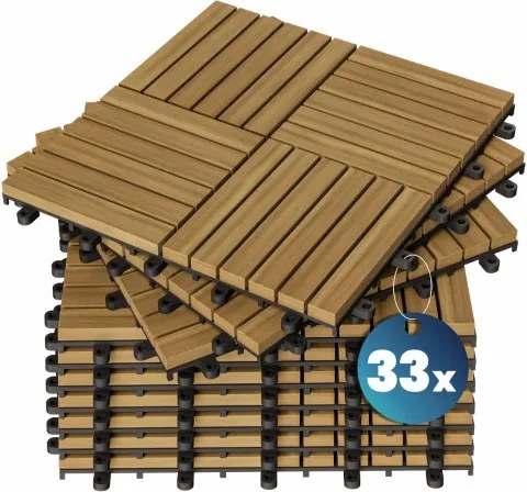Conjunto de 33 unidades Ladrilho de madeira de acácia Quattro Mosaico, 30 x 30 cm castanho