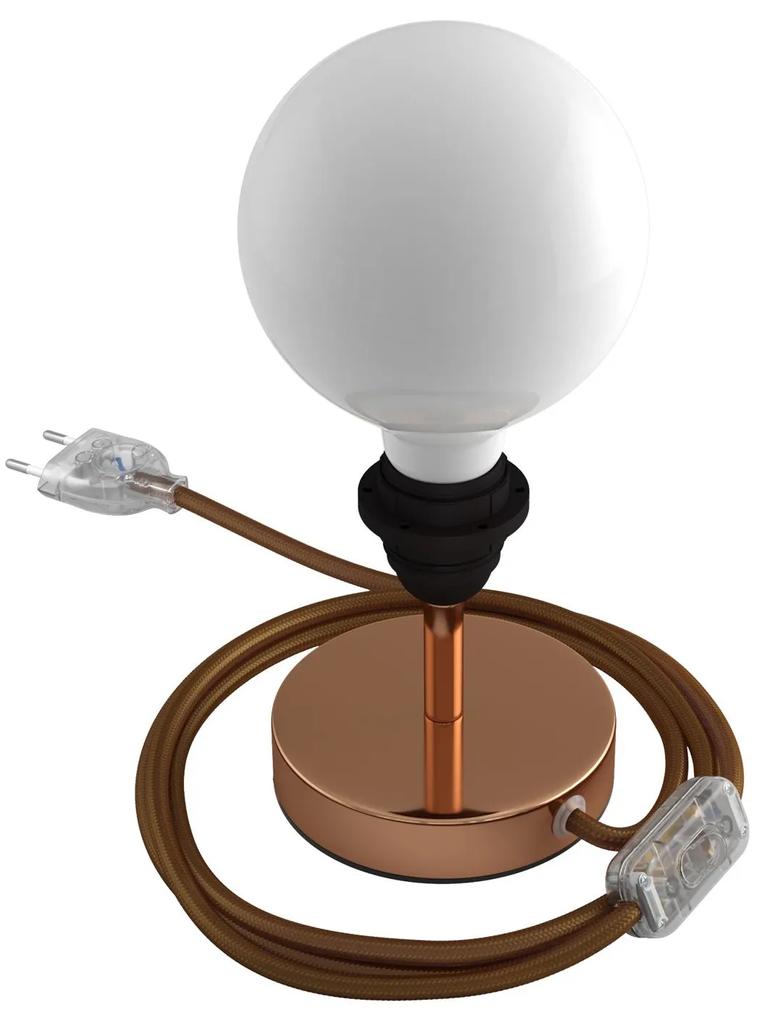 Alzaluce - metal table lamp for lampshades with fabric cable, switch and 2 poles plug - 5 cm Copper