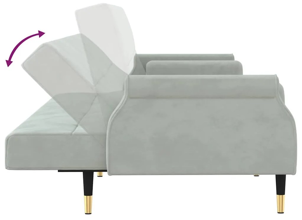 Sofá-cama com almofadões veludo cinzento-claro