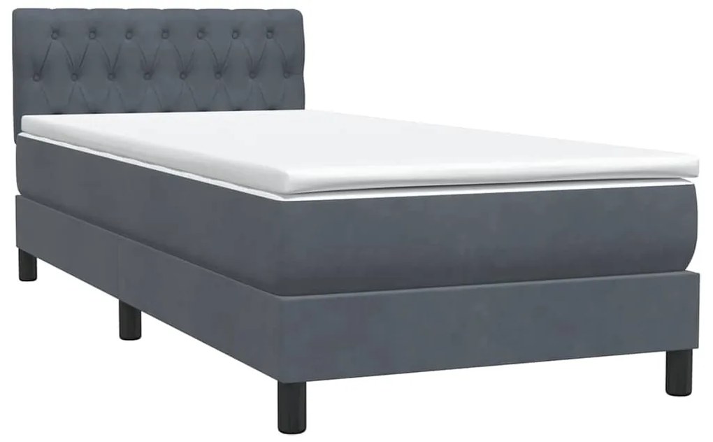 Cama com molas/colchão 90x220 cm veludo cinzento-escuro