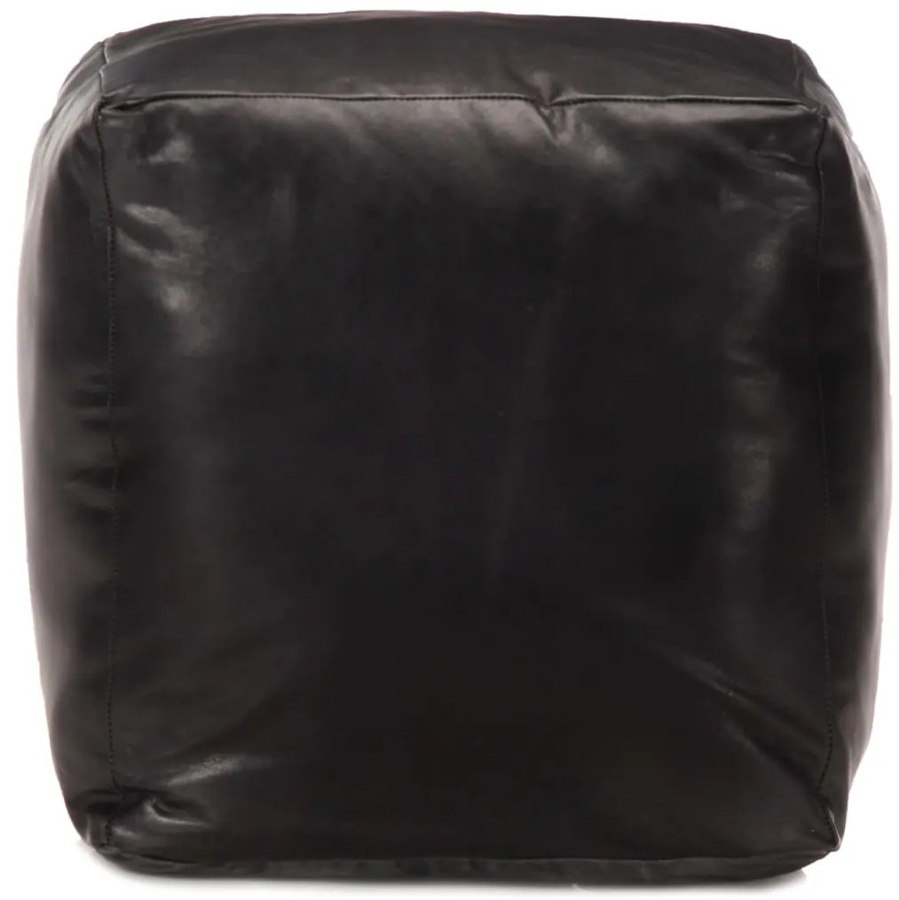 Pufe 40x40x40 cm couro de cabra genuíno preto