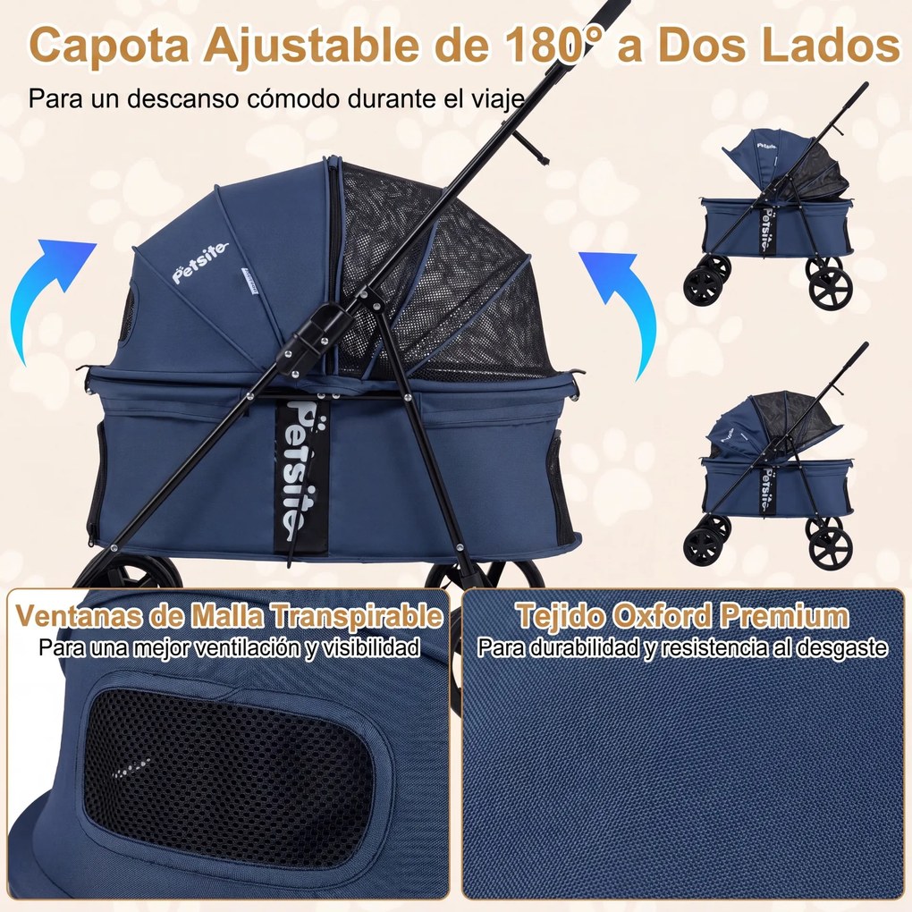 Carrinho para Animais, 80 x 57 x 100 cm, Dobrável, Azul