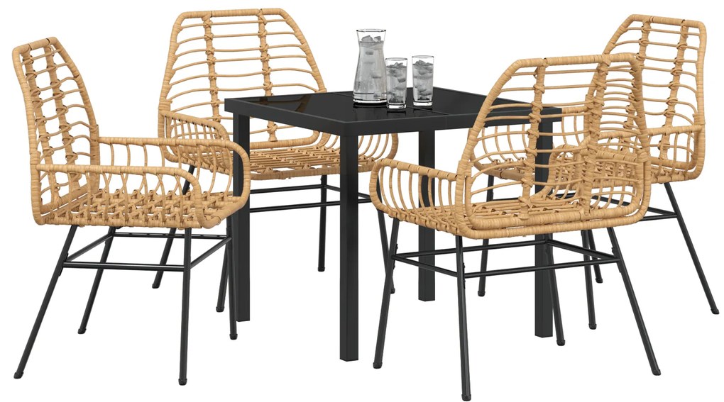 Conjunto de Jantar de Jardim 5 Peças Castanho Vime PE