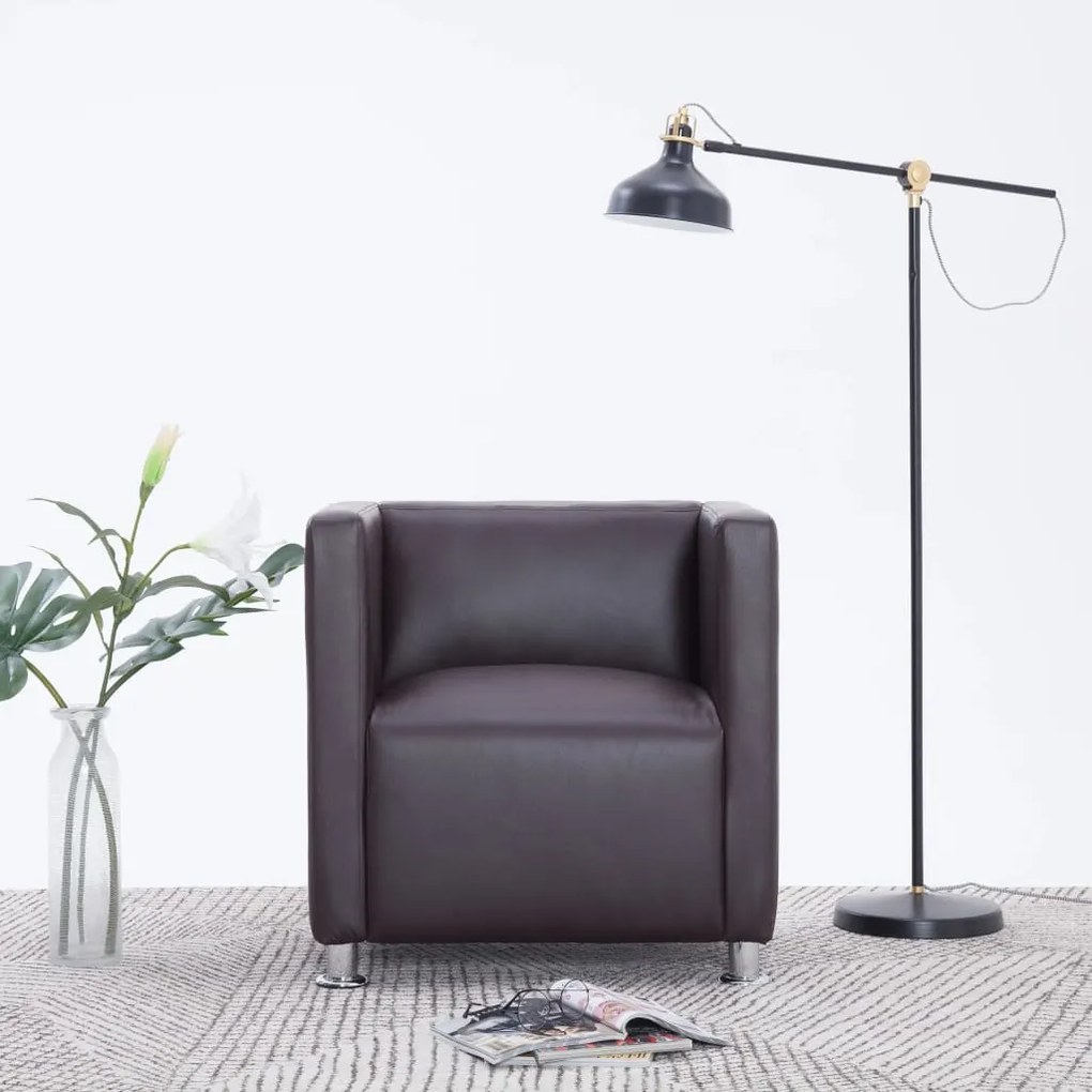 vidaXL Poltrona em forma de cubo couro artificial castanho