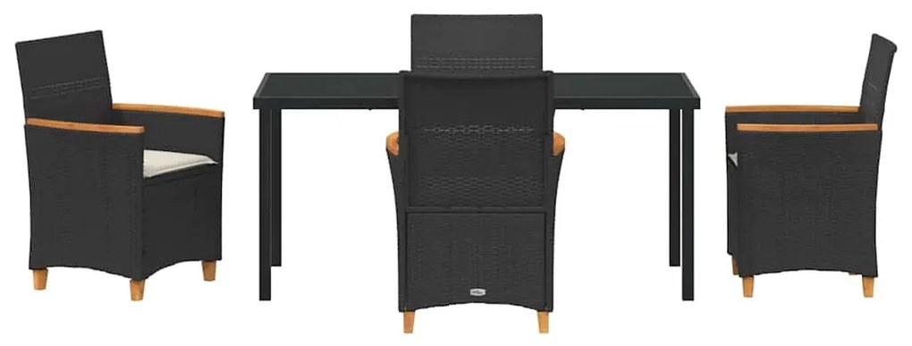 Conjunto de Jantar de Jardim de 5 Peças com Almofadas Pretas de Rattan