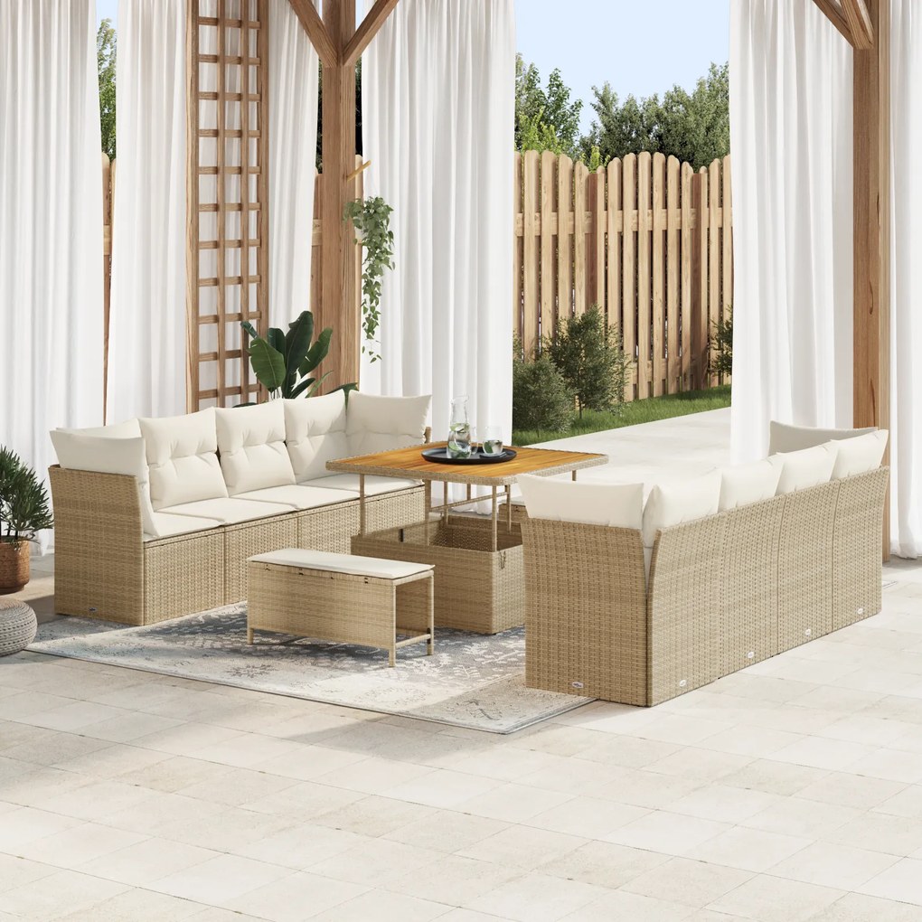 Conjunto de Sofás de Jardim vidaXL com Almofadas Bege Polirattan Acácia