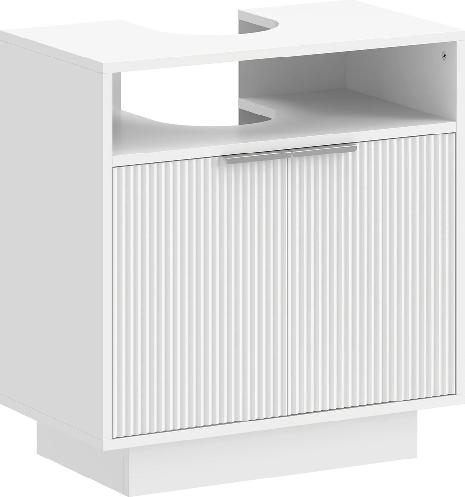 HOMCOM Móvel para Lavatório Pousar com 2 Portas Canaladas para Lavatório com ou sem Pedestal  60x33x63 cm Branco | Aosom Portugal