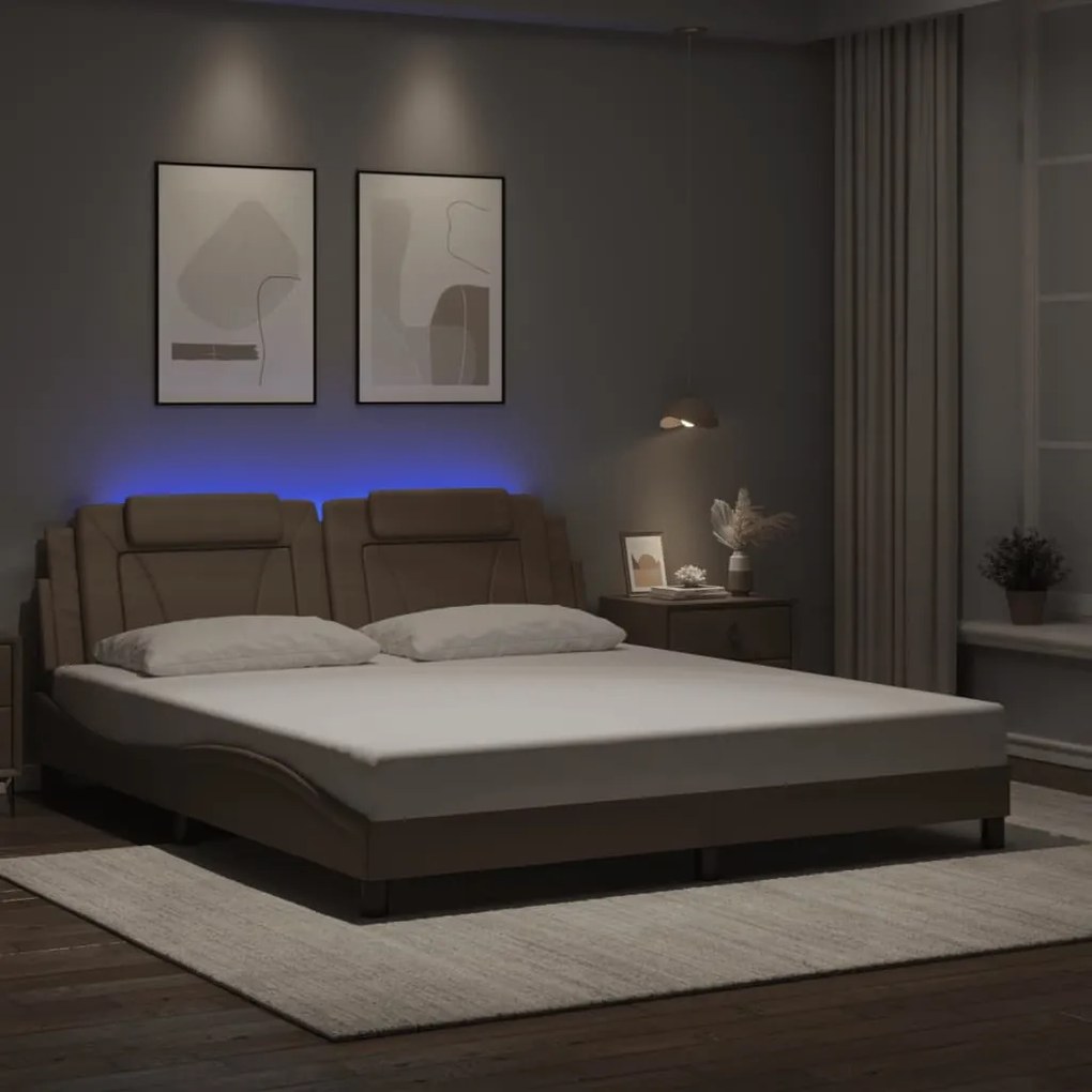 Estrutura cama c/ luzes LED 180x200 cm couro artif. cappuccino