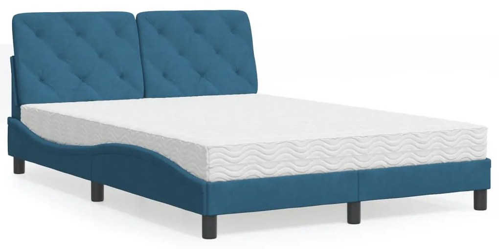 vidaXL Cama com colchão 140x200 cm veludo azul