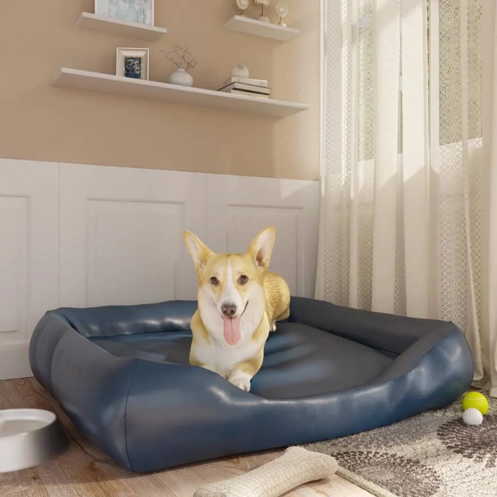 171236 vidaXL Cama para cães 105x80x25 cm couro artificial azul-escuro