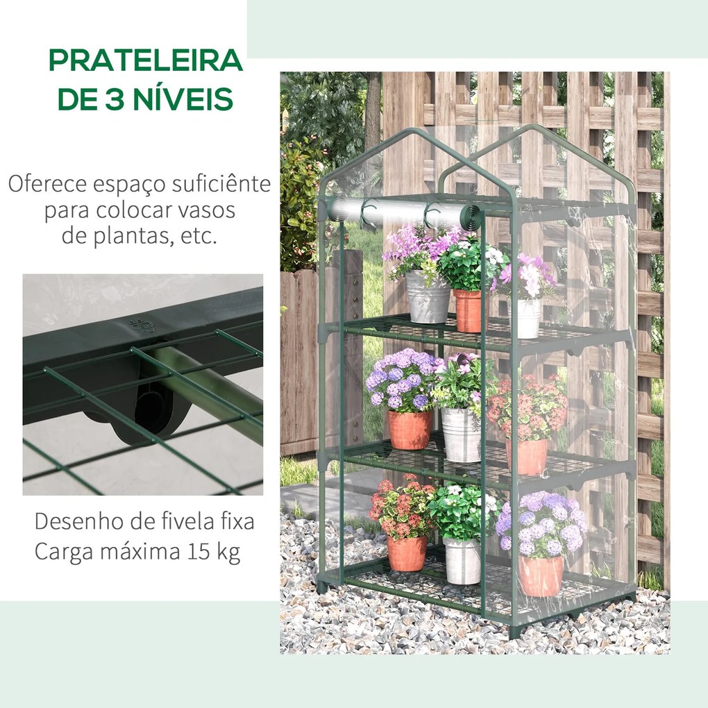 Outsunny Estufa de Jardim com 3 Prateleiras Metálicas e Porta Enroláve