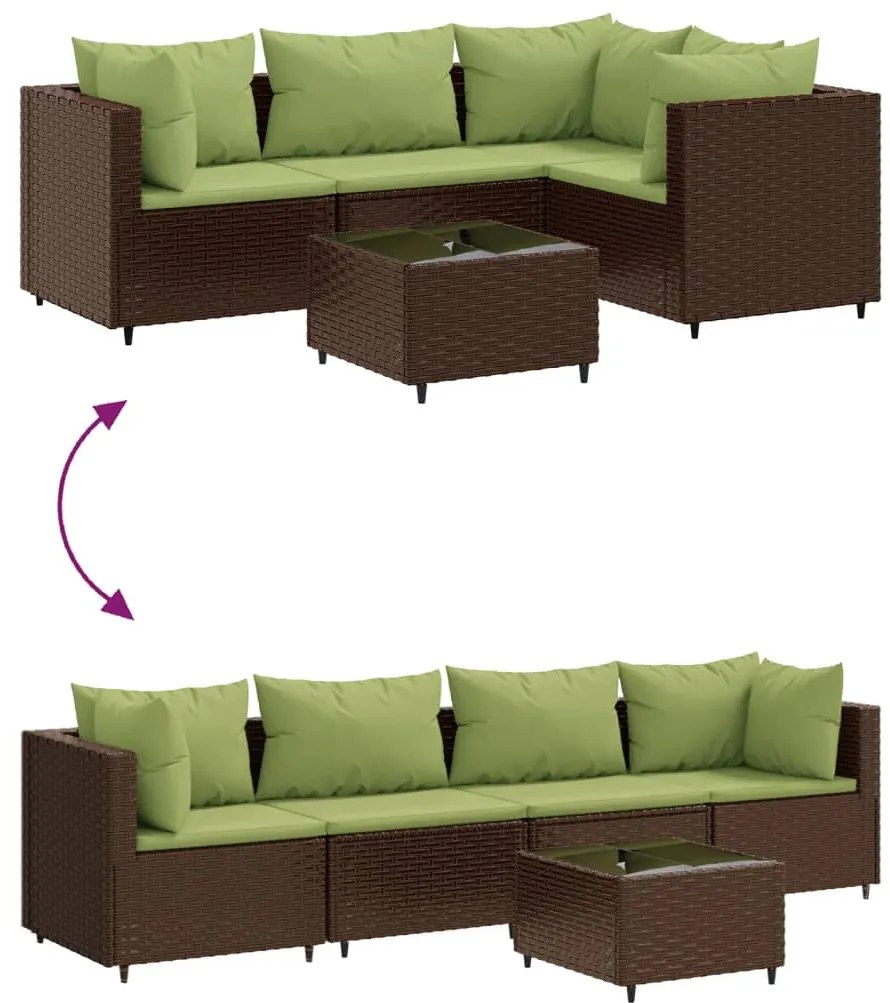 5 pcs conjunto lounge jardim c/ almofadões vime PE castanho