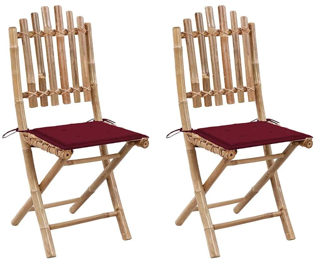 Cadeiras de jardim dobráveis c/ almofadões 2 pcs bambu