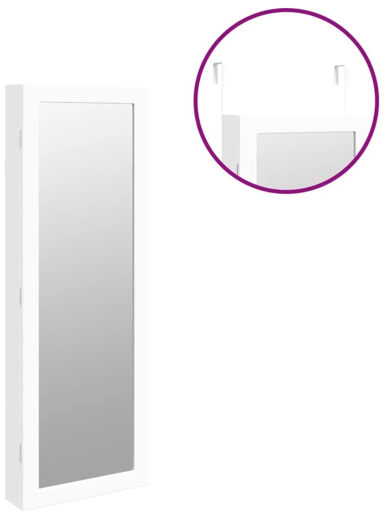 Móvel para joias de parede espelhado com luzes LED branco