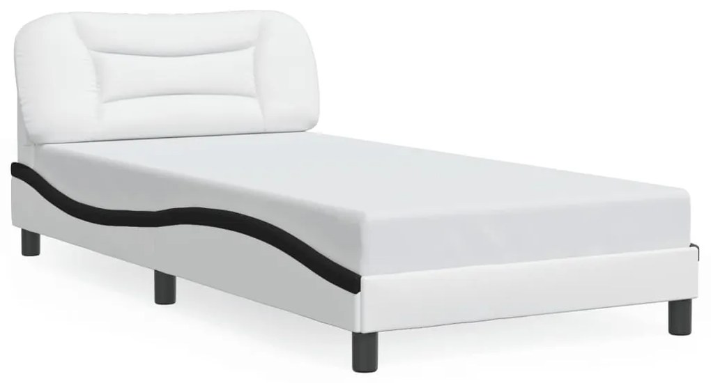 Estrutura cama c/ luzes LED 100x200cm couro artif. branco/preto
