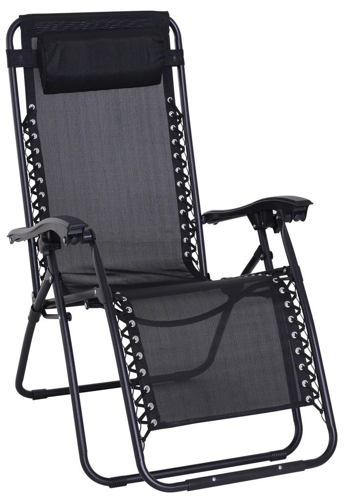 Outsunny Espreguiçadeira Dobrável para Jardim Espreguiçadeira Gravidade Zero para Praia Textilene Estrutura de Aço carga 150kg 90x65x110 cm Preto