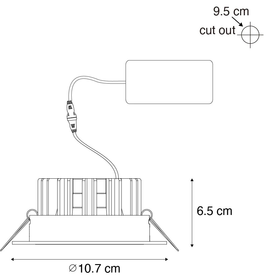 Conjunto de 6 focos embutidos pretos 9,5cm Incl. LED 1300 lm regulável IP65 - Gaius