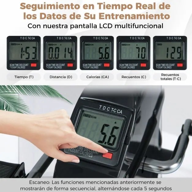 Mini bicicleta estática Máquina portátil para pedalar braços e pernas com ecrã LCD Bicicleta de pedal sob a secretária Preta