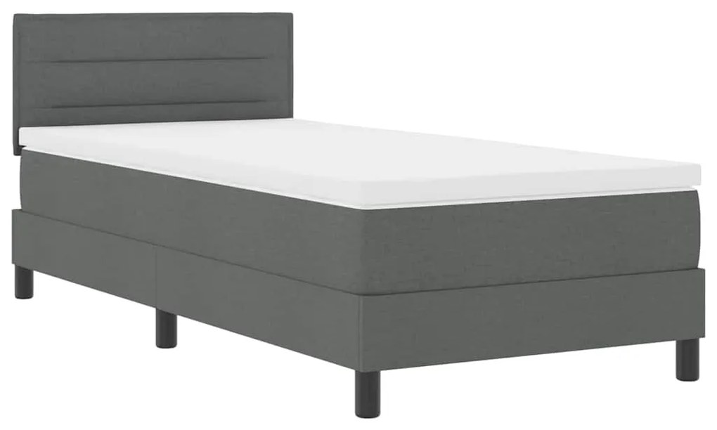 Cama Box Spring com Colchão &amp; LED Cinza Escuro 80x200 cm Tecido