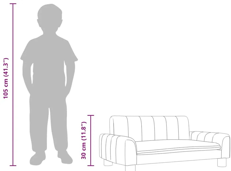 Sofá infantil 70x45x30 cm tecido cinzento-claro