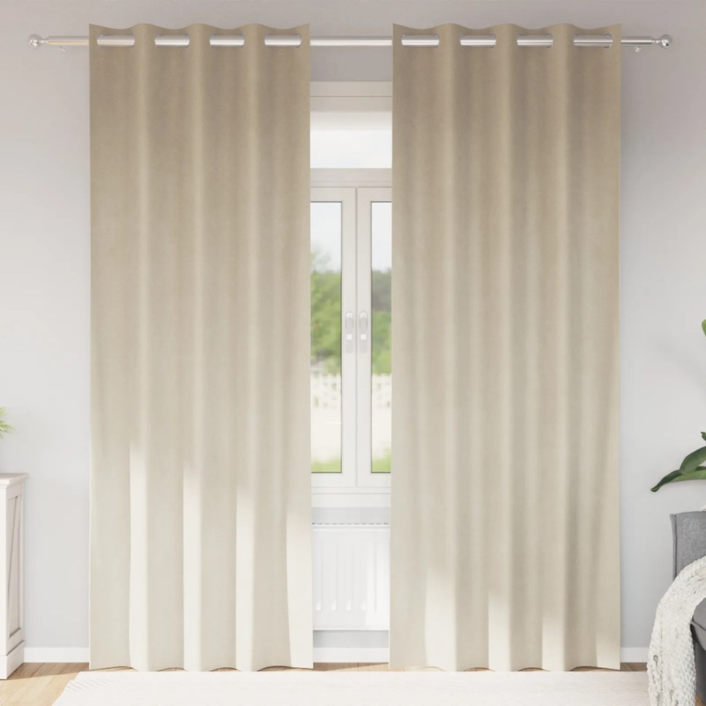Cortinas Blackout vidaXL com Ilhós 2 pcs Creme Veludo