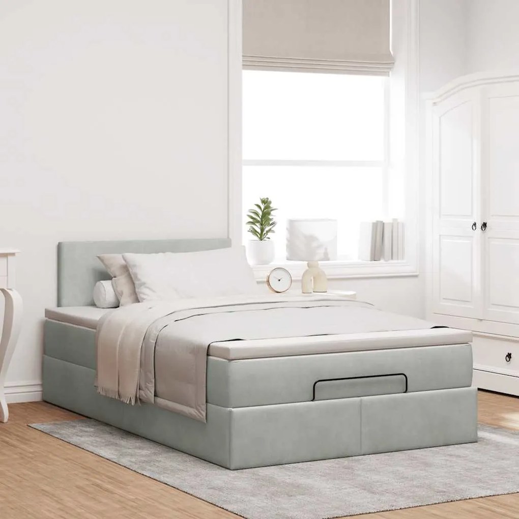 Cama otomana com colchão cinza claro 120x190 cm Veludo