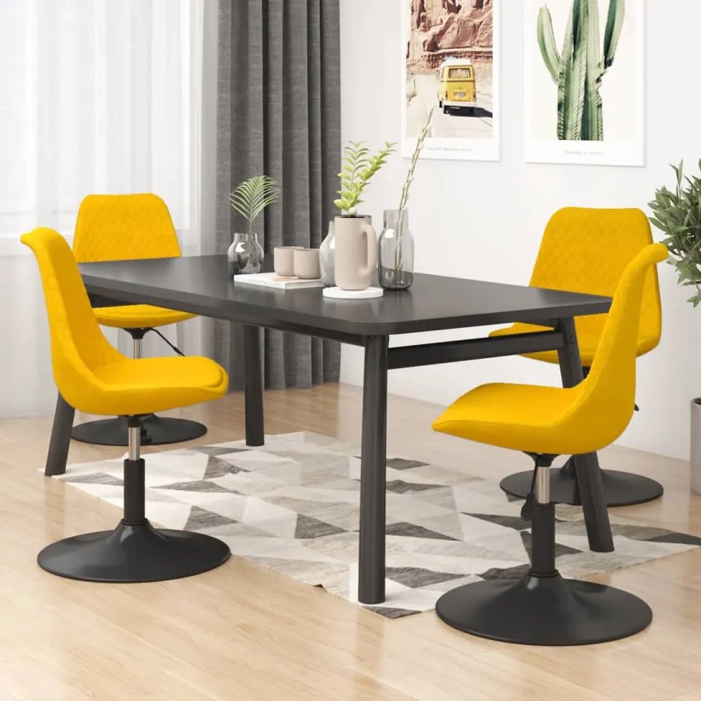 338393 vidaXL Cadeiras de jantar giratórias 4 pcs veludo amarelo