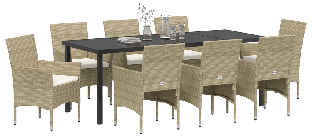 Conjunto de Jantar de Jardim 9 Peças Bege Rattan Poliéster