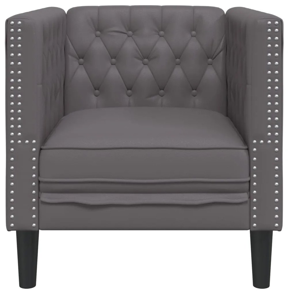 Sofá chesterfield couro artificial cinzento