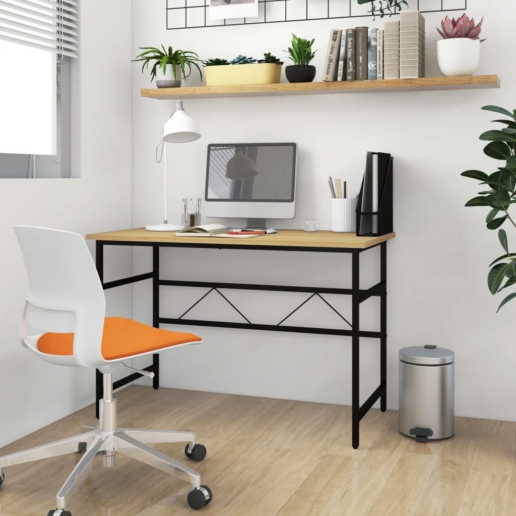 vidaXL Secretária computador 105x55x72cm MDF/metal preto/carvalho-claro